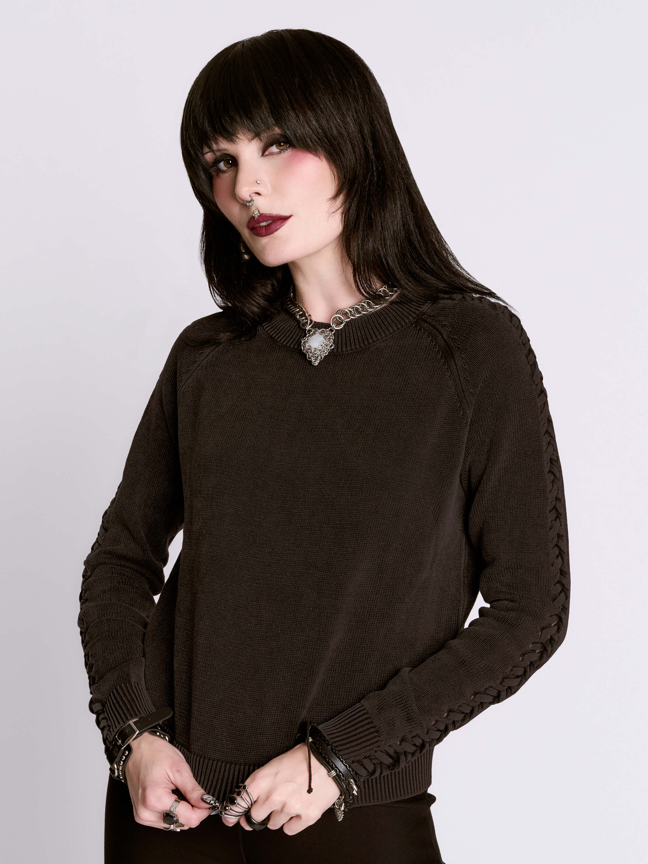 Distressed Braided Sweater - Image 3