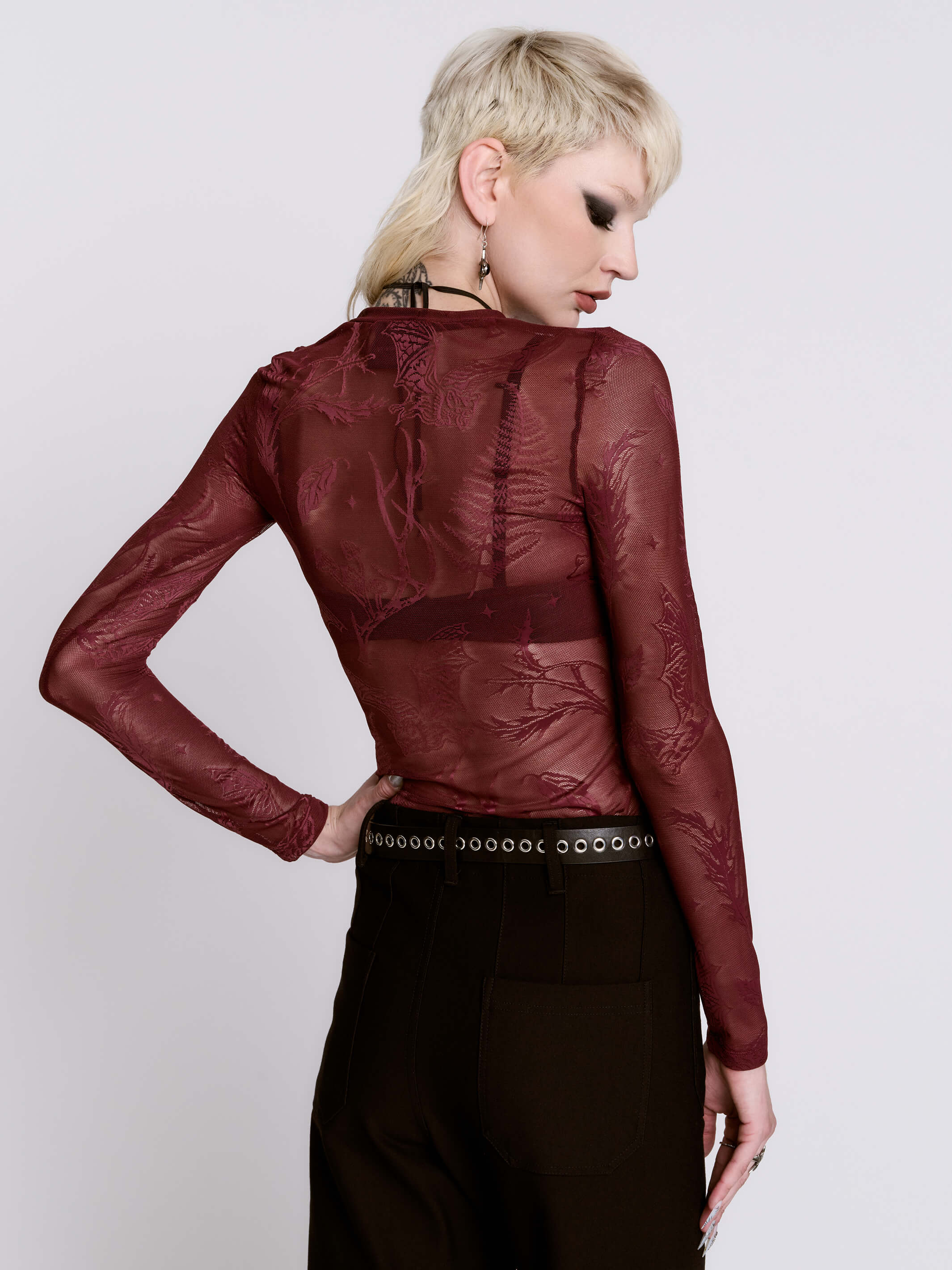 Oxblood Bat Mesh Top - Image 8